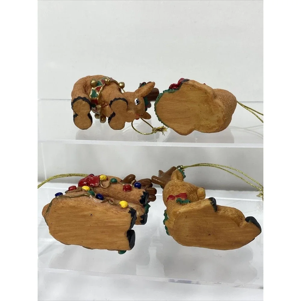 Reindeer Christmas Ornaments Lot Of 4 Silly Pose Animal Red Nosed Resin Decor - Picture 7 of 9